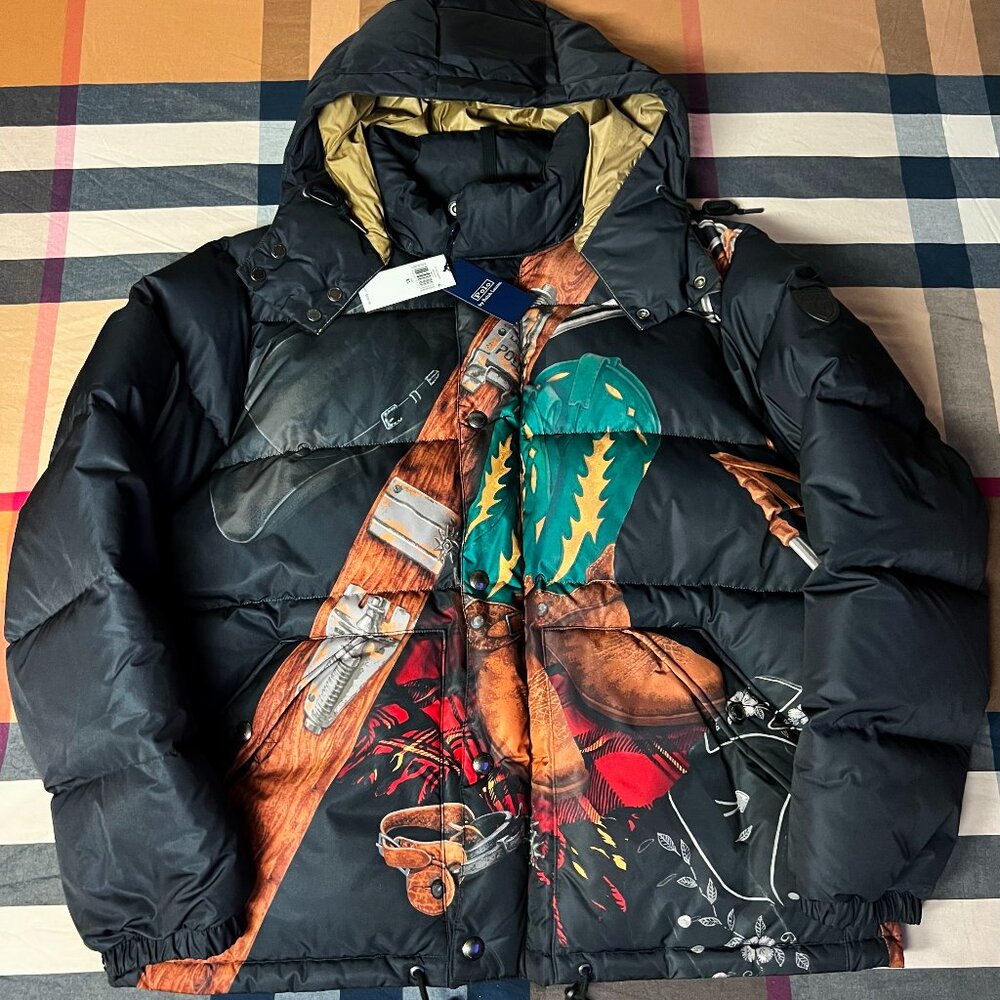 POLO RALPH LAUREN Wainwright Graphic Hooded Down Jacket Men's Size XL Black NEW